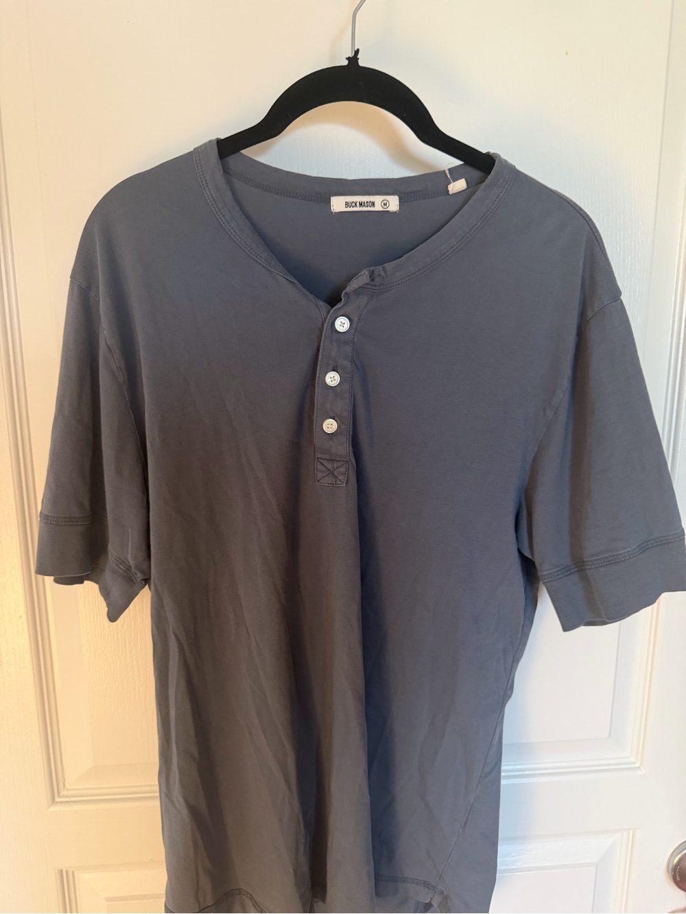 Buck Mason Short-Sleeve Henley Shirt - Pima Cotton - Medium - Slate Blue